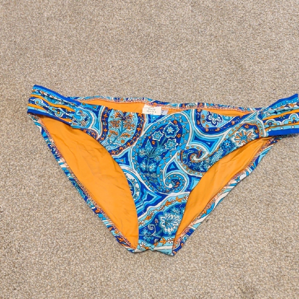 Trina Turk Blue Paisley Bikini Bottom with Orange Lining